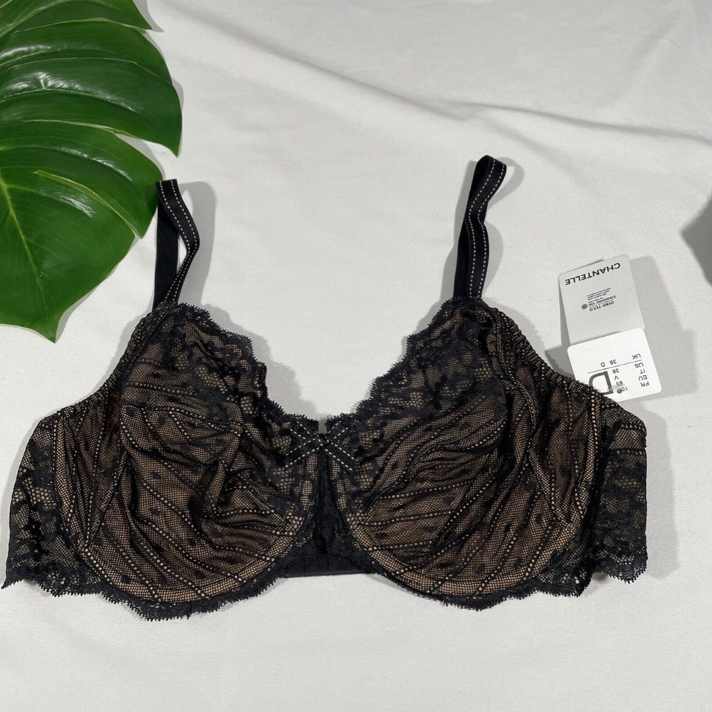 NWT Chantelle [ 38D US ] Rive Gauche Full Coverage Bra in Black/Tan - Picture 5 of 12
